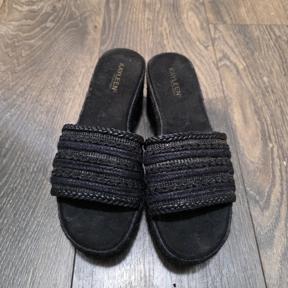 KAYLEEN By Los Angeles Black Slide Wedges